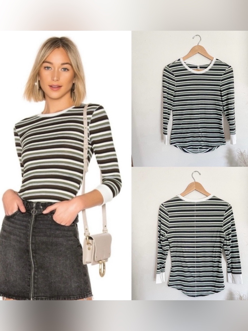 Intimately FP Good For You Ribbed Long Sleeve in Olive Stripe Size L ***FLAW***